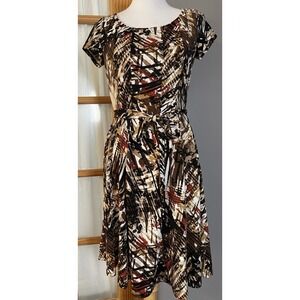 80s Cleo Petites A Line Belted Dress Sz S Earth Toned Abstract Classic Canada